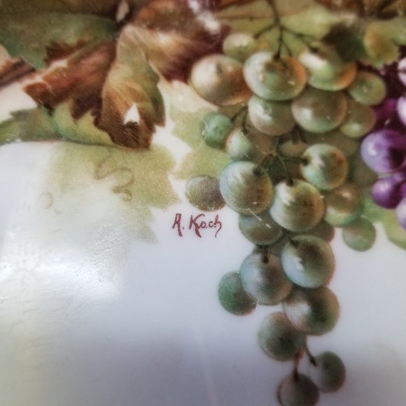 Vintage J&C Bavaria Small Hand-Painted Plate Signed A. Koch Artist Grapes Fruit - Picture 2 of 7